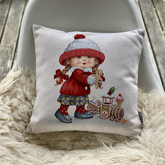 Couverture tapisserie de Noël FILLE AVEC UN JOUET