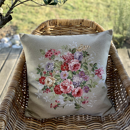 Housse de coussin tapisserie FLEUR BEIGE