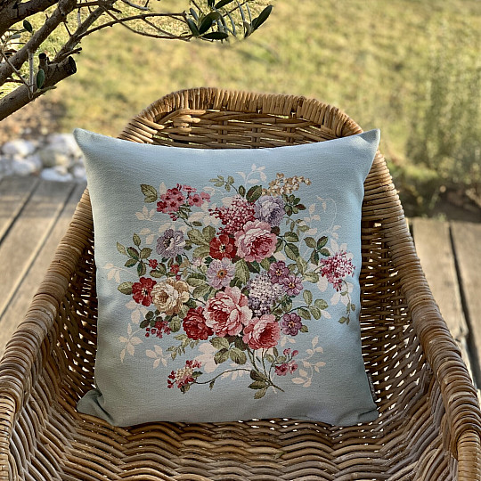 Housse de coussin tapisserie FLEUR BLEU