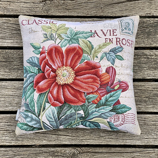 Taie d'oreiller tapisserie FLEUR - CARTE POSTALE ROUGE