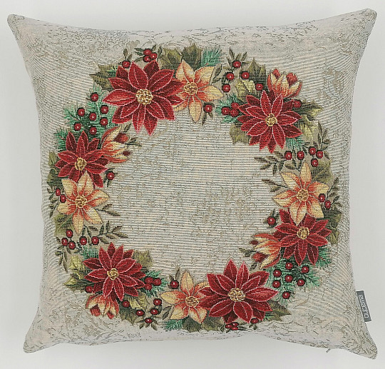 Couverture tapisserie de Noël CHRISTMAS ROSE-HOLLY WREATH