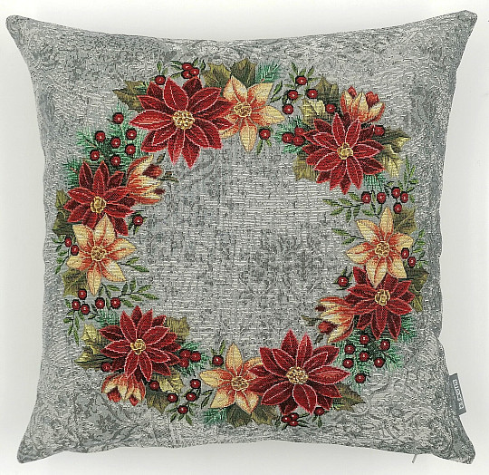 Couverture tapisserie de Noël CHRISTMAS ROSE-GREY HOLLY WREATH