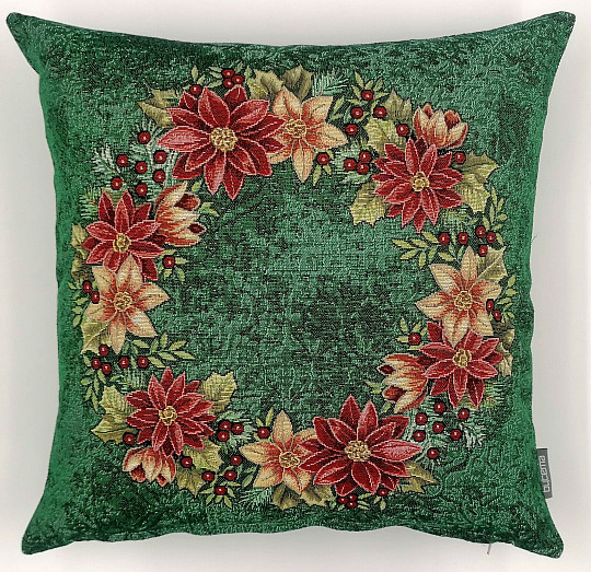 Couverture tapisserie de Noël CHRISTMAS ROSE-VERT HOLLY WREATH