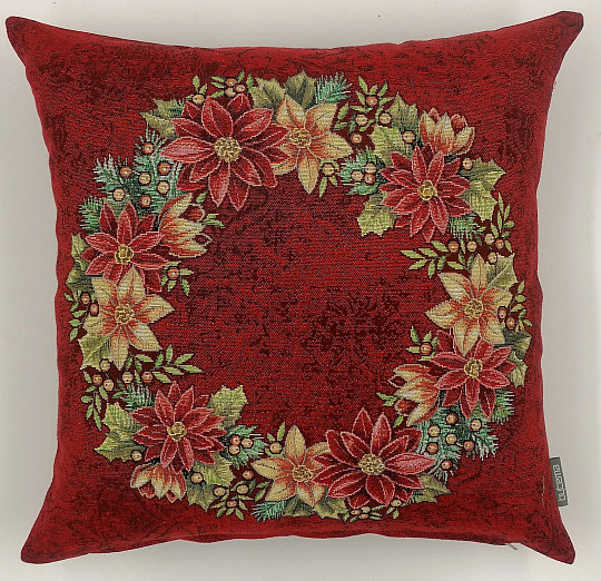 Housse de tapisserie de Noël ROSE DE NOËL - COURONNE DE HOUX ROUGE
