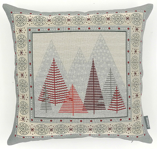 Housse tapisserie de Noël ARBRES GRIS-ROUGE