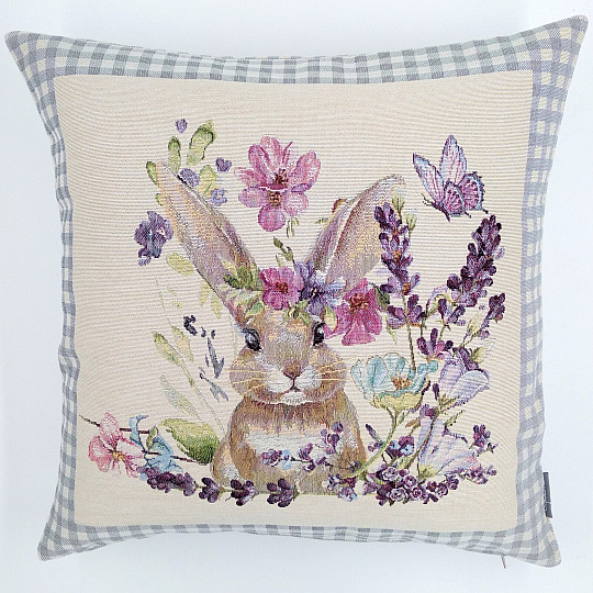 Housse de coussin tapisserie BUNNY IN A FRAME carreaux gris