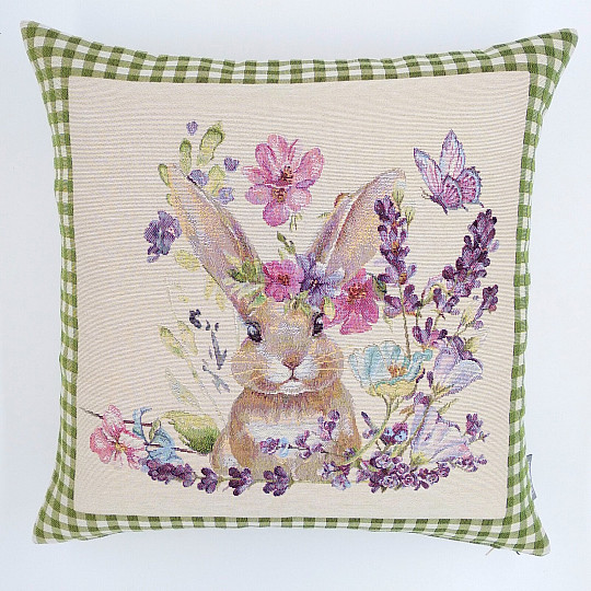 Housse de coussin tapisserie BUNNY IN A FRAME carreaux verts