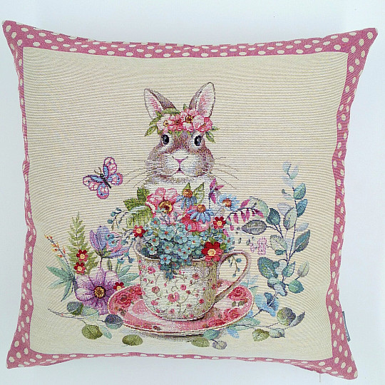 Housse de coussin tapisserie BARE IN A MUG rose