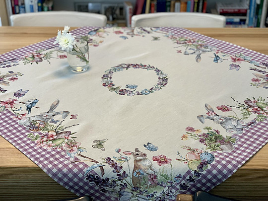 Nappe et écharpe tapisserie PÂQUES carreaux violets