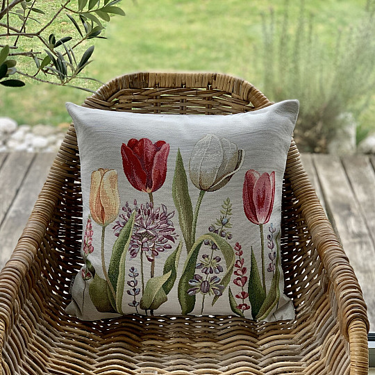 Housse de coussin tapisserie TULIPE PRINTEMPS III