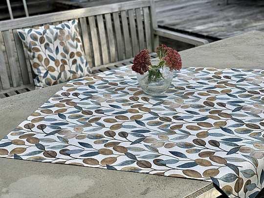 Nappe et écharpe LISTY HOJAS bleu