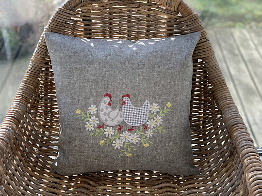 Couverture de Pâques brodée POULE ET FLEURS gris