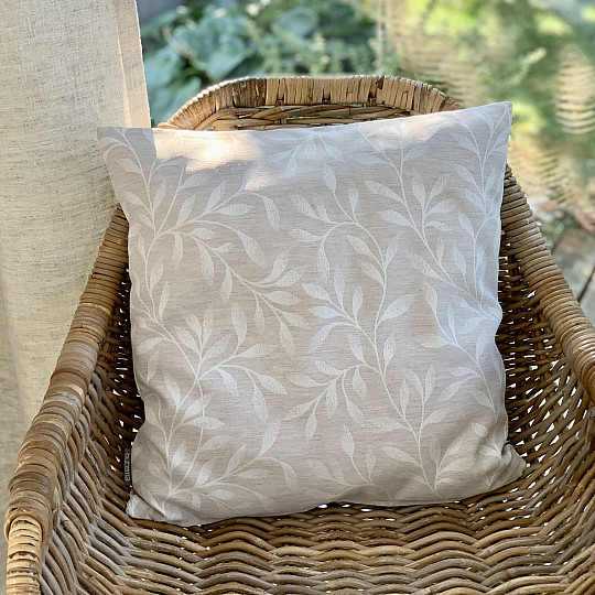 Housse de coussin déco FEUILLES beige - double face