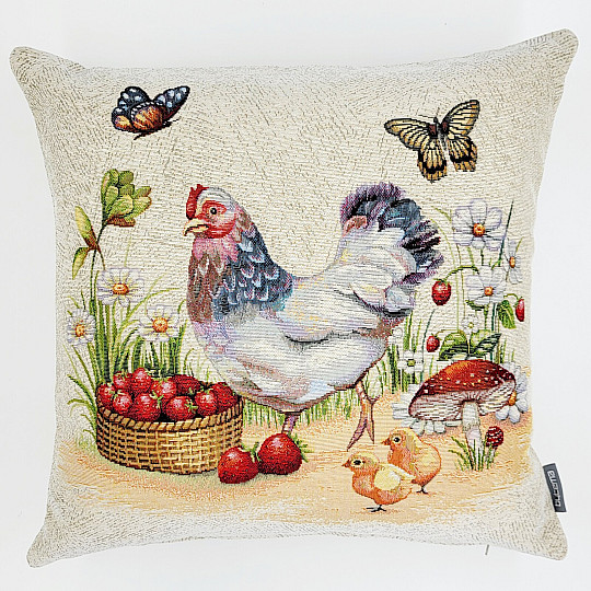 Taie d&#39;oreiller tapisserie POULE AUX FRAISES
