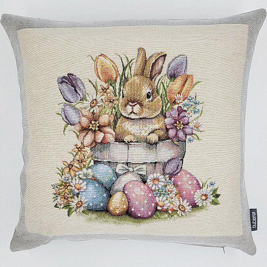 Housse de coussin tapisserie NU DANS LE POT DE FLEUR cadre gris