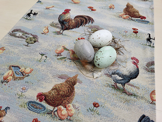 Nappe et écharpe tapisserie BACKYARD HEN