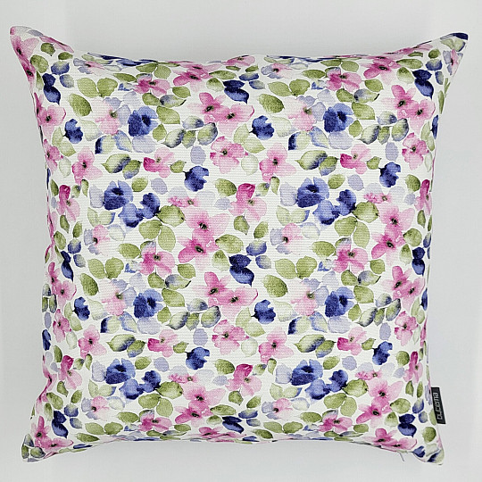 Housse de coussin déco PETITES FLEURS ROSE BLEU