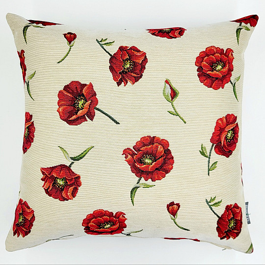Housse de coussin tapisserie NOYER COQUELICOT