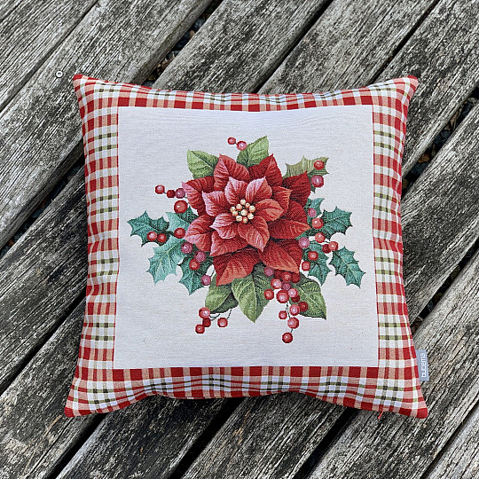 Housse tapisserie de Noël ÉTOILE DE NOËL carreaux rouges