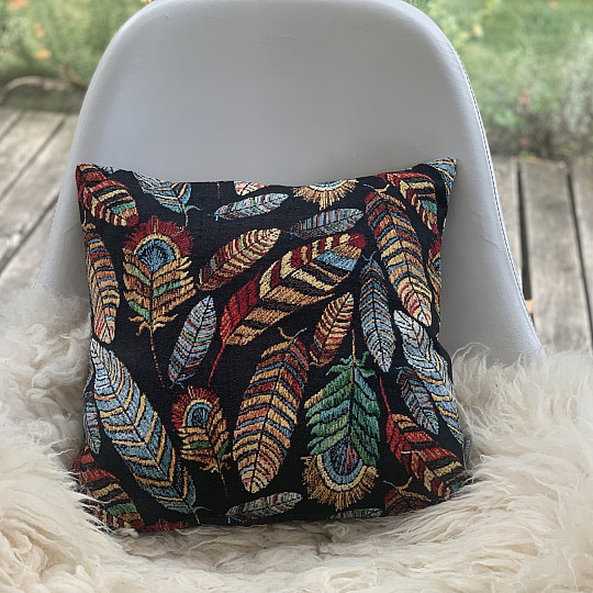 Housse de coussin Gobelin PLUME NOIR