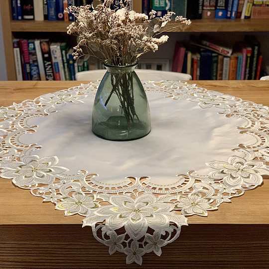 Nappe de Noël brodée ÉTOILE D&#39;OR