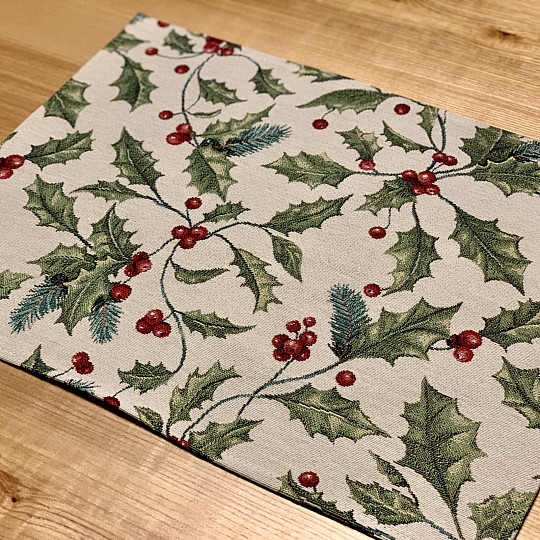 Nappe et écharpe en tapisserie HOUX DE NOËL