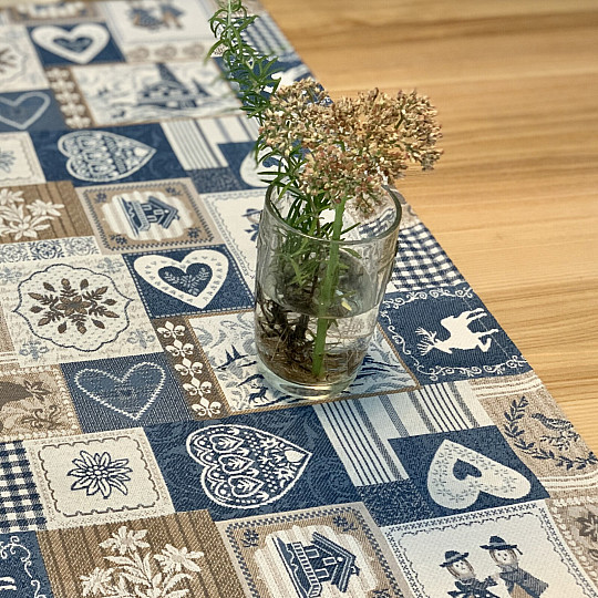 Nappe tapisserie, écharpe PATCHWORK SRDCE bleu