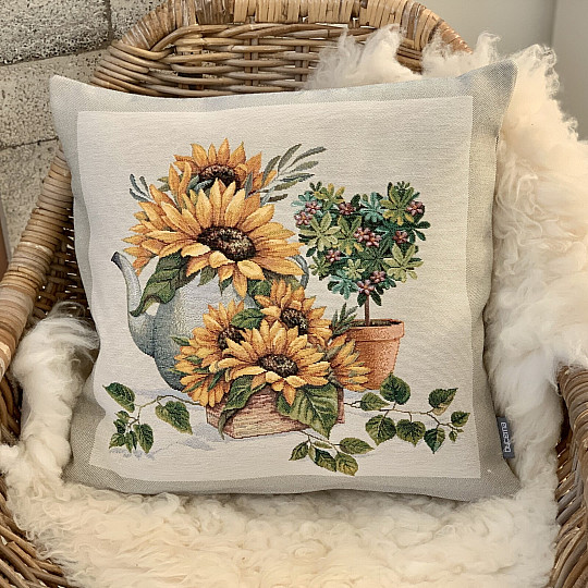 Housse de coussin tapisserie TOURNESOLS DANS UN CADRE