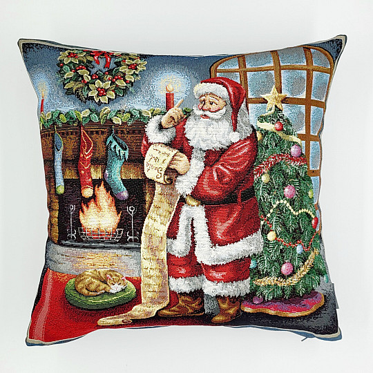 Housse tapisserie de Noël PÈRE NOËL À LA CHEMINÉE