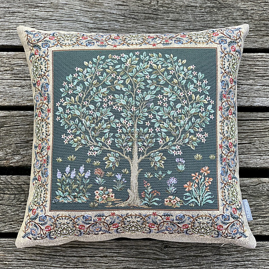 Housse de coussin tapisserie ARBRE DE CHANCE vert