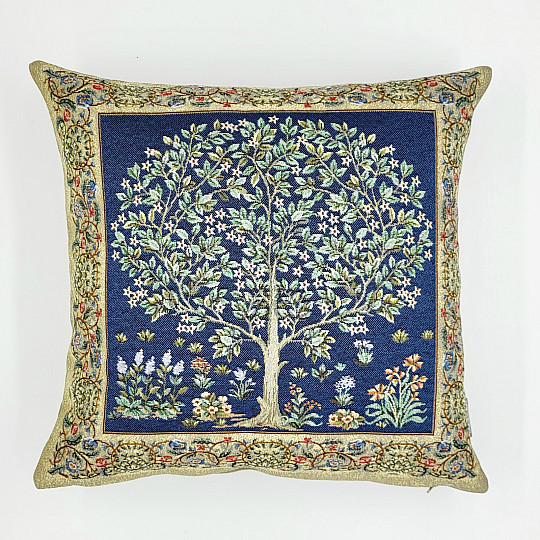 Housse de coussin tapisserie ARBRE DE CHANCE bleu