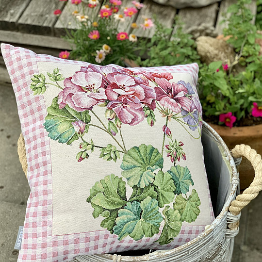 Housse de coussin tapisserie PELARGONIE