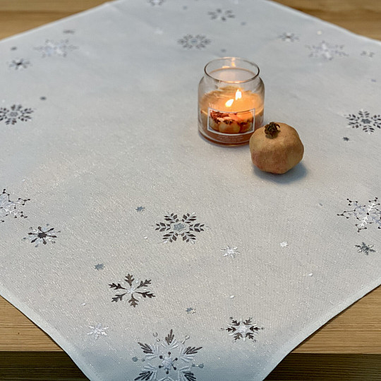 Nappe et écharpe de Noël brodées FLOCON BLANC GRIS