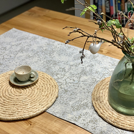 Nappe et foulard en tapisserie MARBRE BEIGE