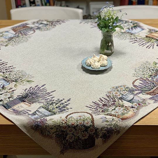 Nappe et foulard en tapisserie LA BEAUTÉ DANS LE PANIER