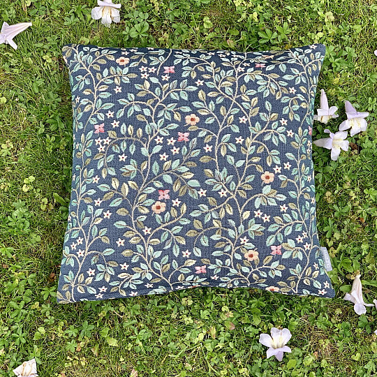 Taie d&#39;oreiller tapisserie ARBRE DU BONHEUR all-over BLEU