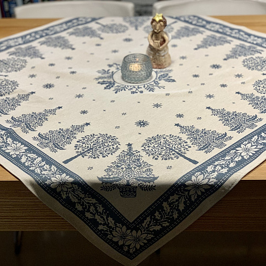 Nappe et écharpe en tapisserie FOLK CHRISTMAS bleu