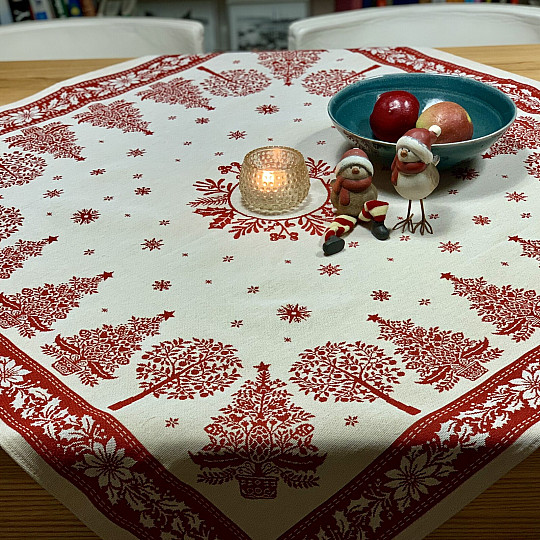 Nappe et écharpe en tapisserie FOLK CHRISTMAS rouge