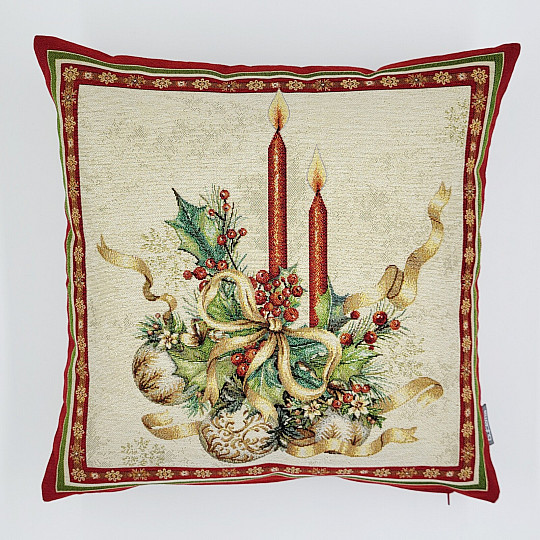 Housse de tapisserie de Noël BOUGIES FLAMBOYANTES bordure rouge