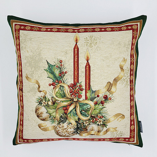 Housse de tapisserie de Noël BOUGIES FLAMBOYANTES bordure verte