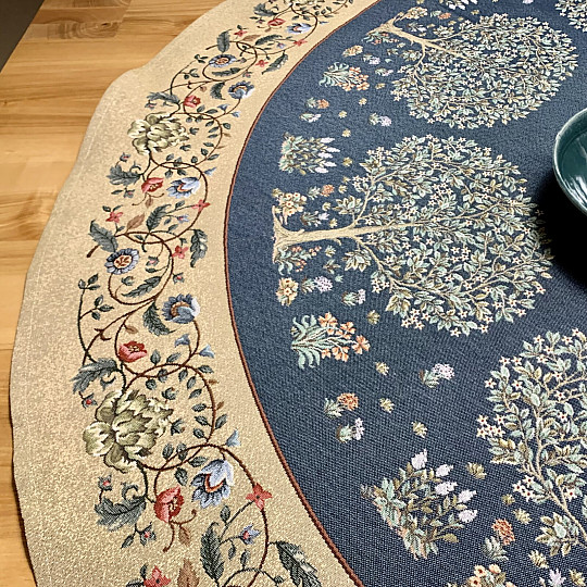 Nappe ronde en tapisserie Arbre du Bonheur bleu