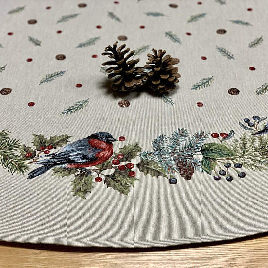 Nappe ronde tapisserie de Noël OISEAU HIVER