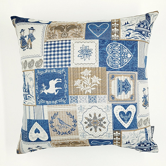 Taie doreiller décorative PATCHWORK CŒUR BLEU