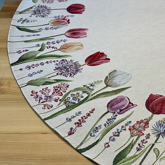 Nappe ronde en tapisserie TULIPES PRINTEMPS III