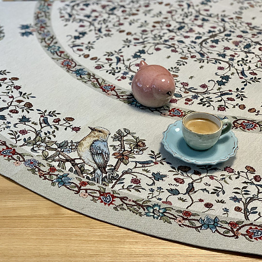 Nappe ronde en tapisserie OISEAUX