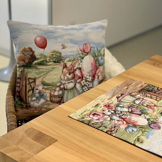 Nappe et foulard en tapisserie - Voyage de Pâques