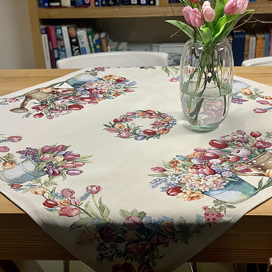 Nappe en tapisserie et foulard BOUQUET DE PRINTEMPS