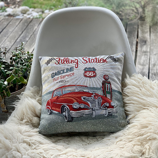 Taie d'oreiller en tapisserie STATION DE REMPLISSAGE ROUTE 66