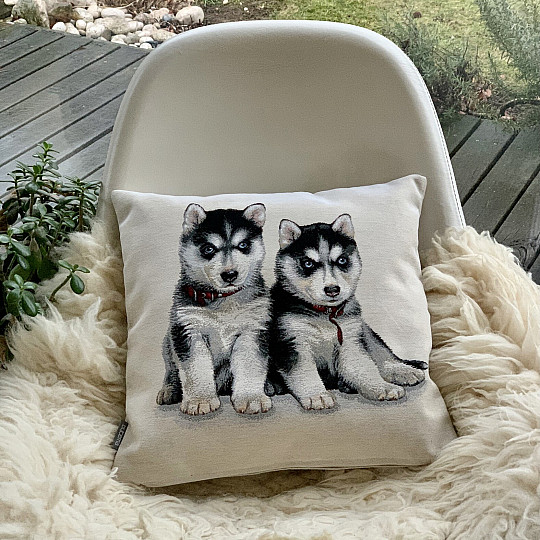 Taie d'oreiller en tapisserie CHIOTS HUSKY
