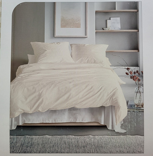 IRISETTE satin de coton de luxe BEIGE BLANC À CARREAUX